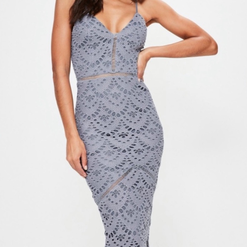 Misguided Lace Midi Dress in Gray